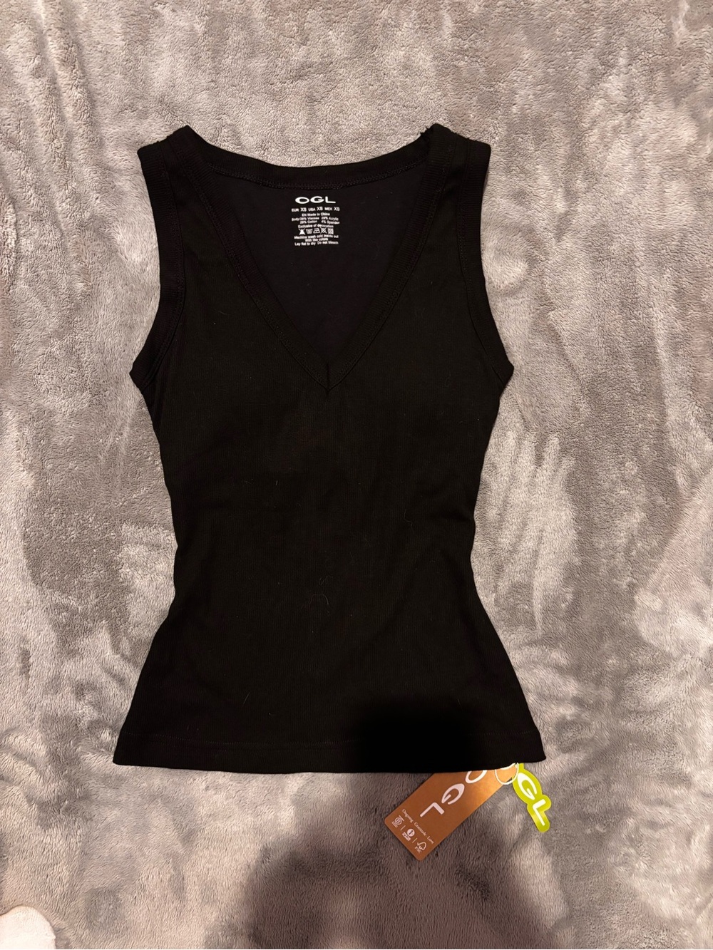 OGL Black V-Neck Ribbed Tank